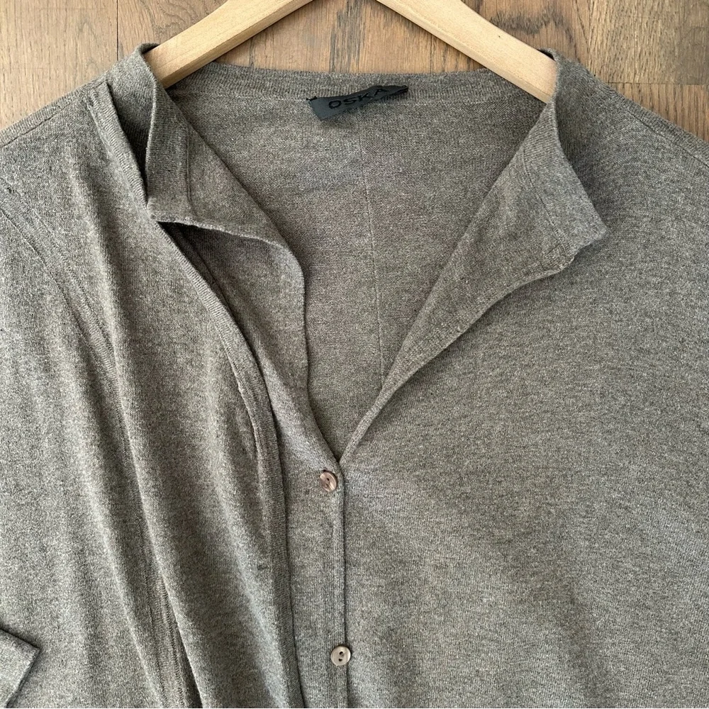 Oska Cashmere Blend Drawstring Waist Oversize Cardigan Sweater Light Brown Large